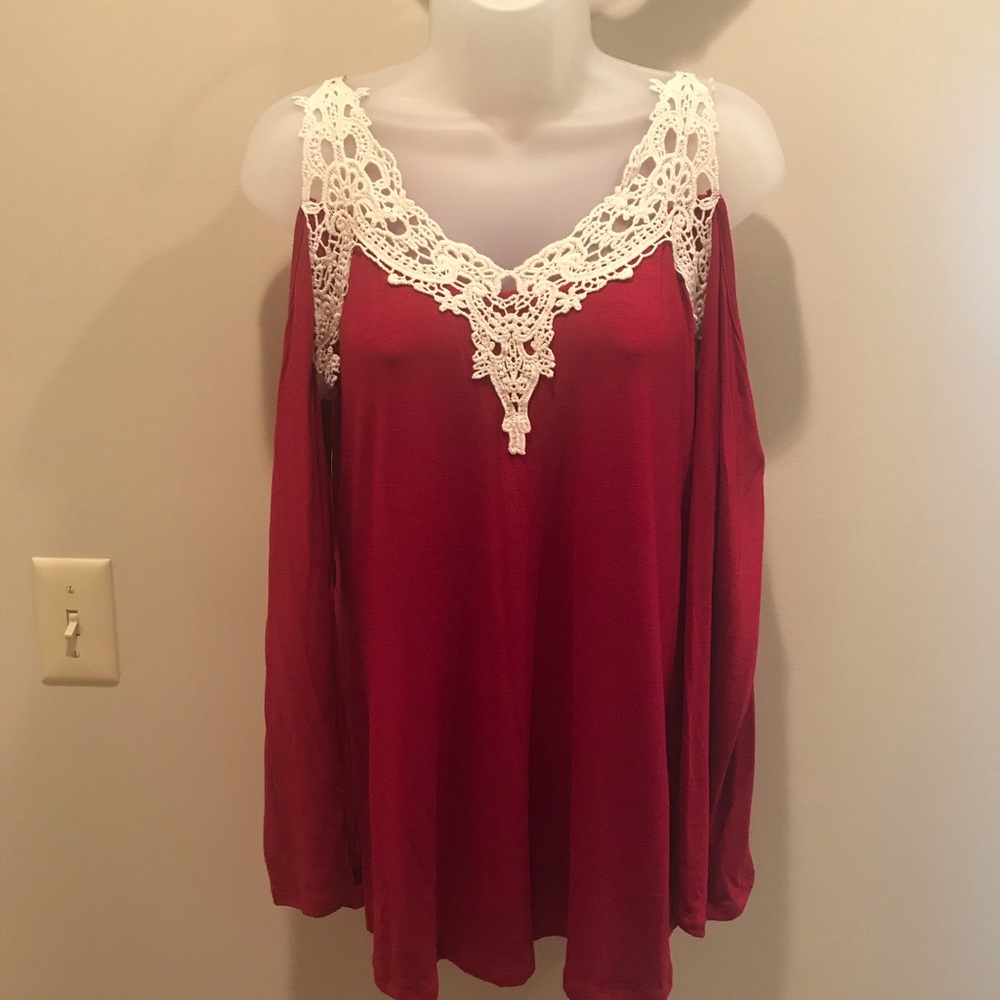 Venus Cold Shoulder Burgundy Bell Sleeve Top M